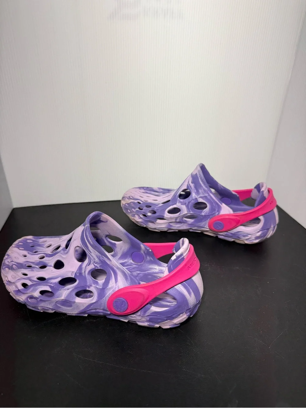 Kids Merrell Purple Foam Slip-On Clogs with Pink Strap